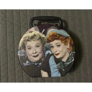 Vintage I Love Lucy with Ethel Round Metal Tote Lunch Box Collectable Tin